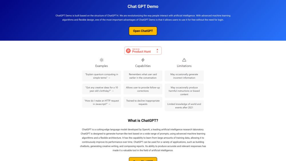 Chat GPT Demo Website screenshot