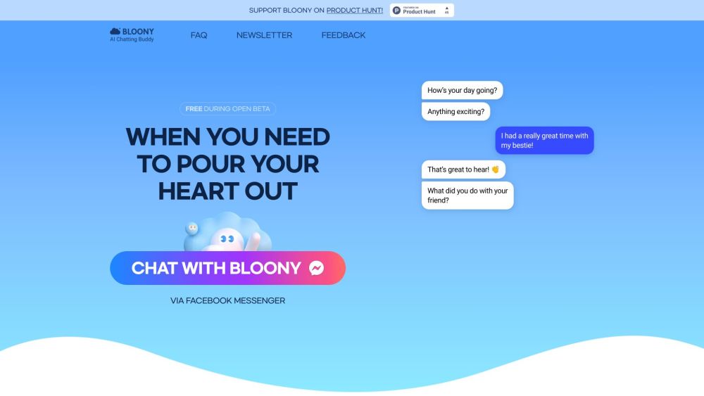 BLOONY - AI Chatting Buddy Website screenshot