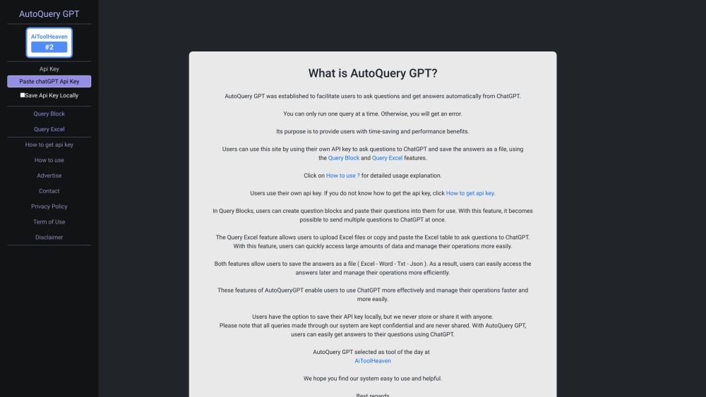 AutoQuery GPT Website screenshot