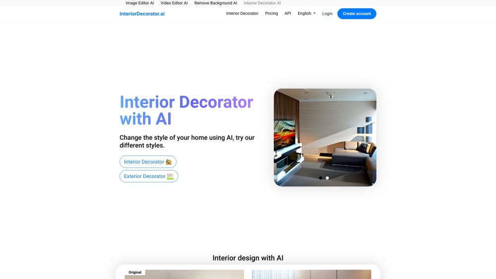 InteriorDecorator.ai Website screenshot