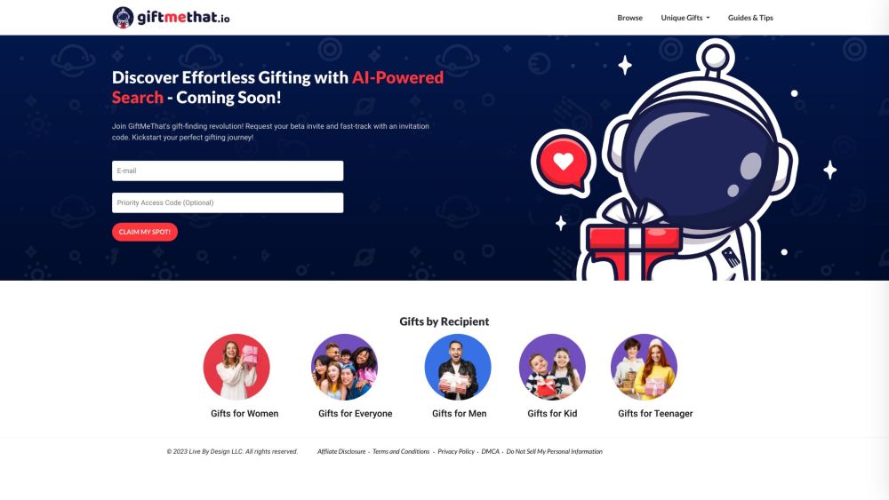 GiftMeThat.io Website screenshot