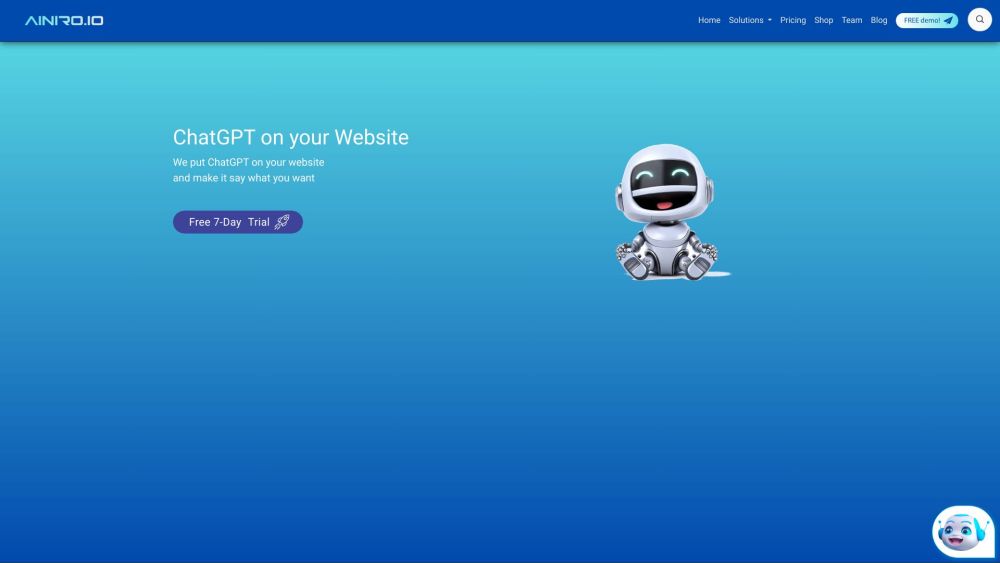 AINIRO ChatGPT Chatbot Website screenshot