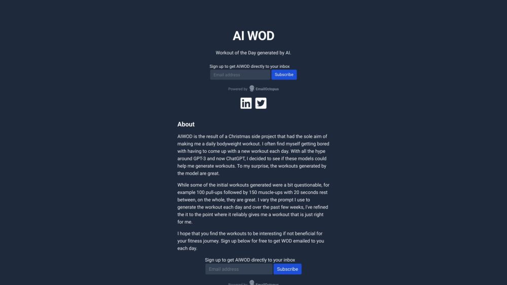 AI WOD Website screenshot