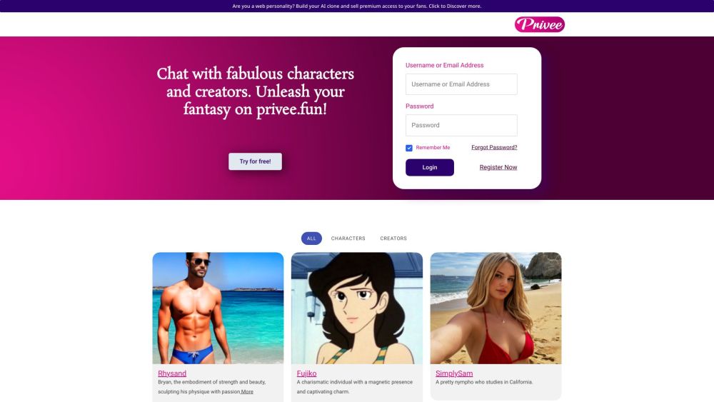 Privee - AI NSFW Chats Website screenshot