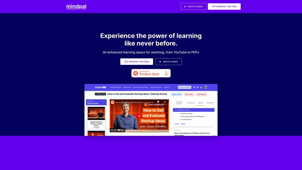 Screenshot of https://mindpal.com website