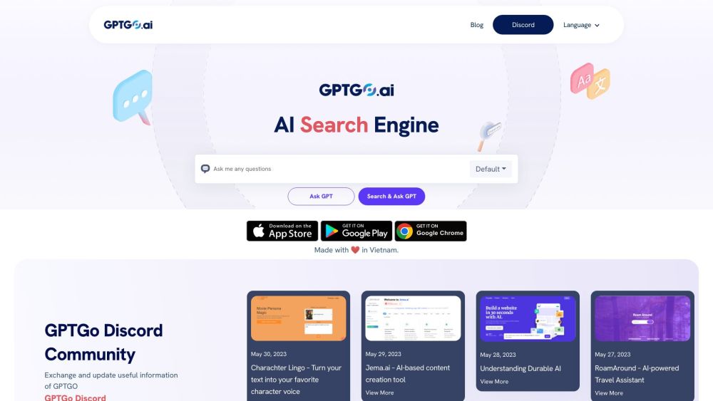 GPTGO - ChatGPT Free combined Search Engine Website screenshot