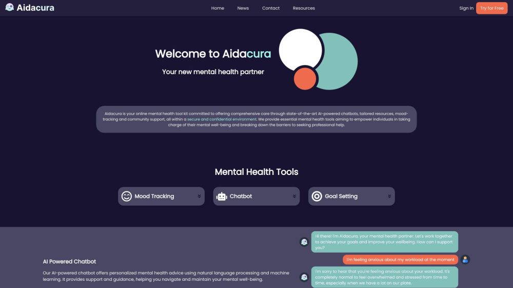 Aidacura - Your Mental Health Tool Kit for Online Therapy and Support Website screenshot