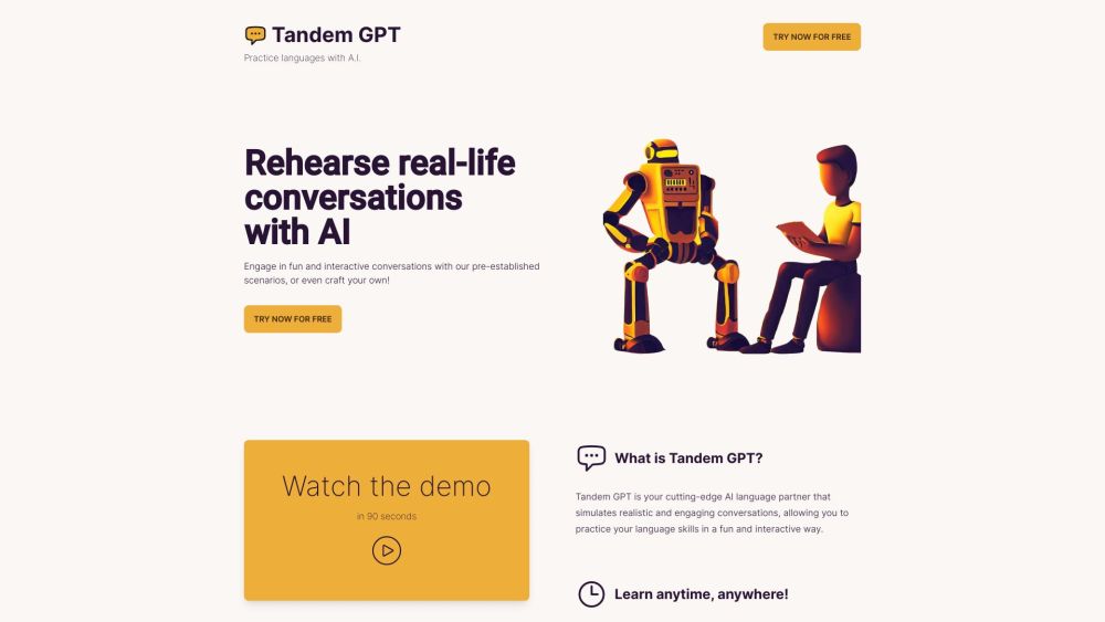 Tandem GPT Website screenshot