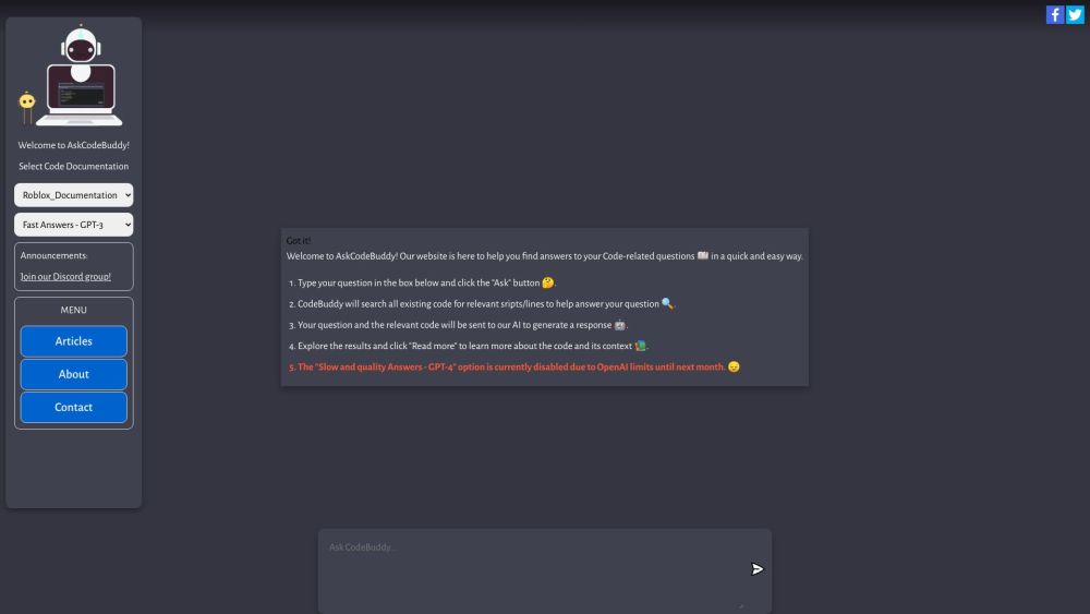 AskCodeBuddy Website screenshot