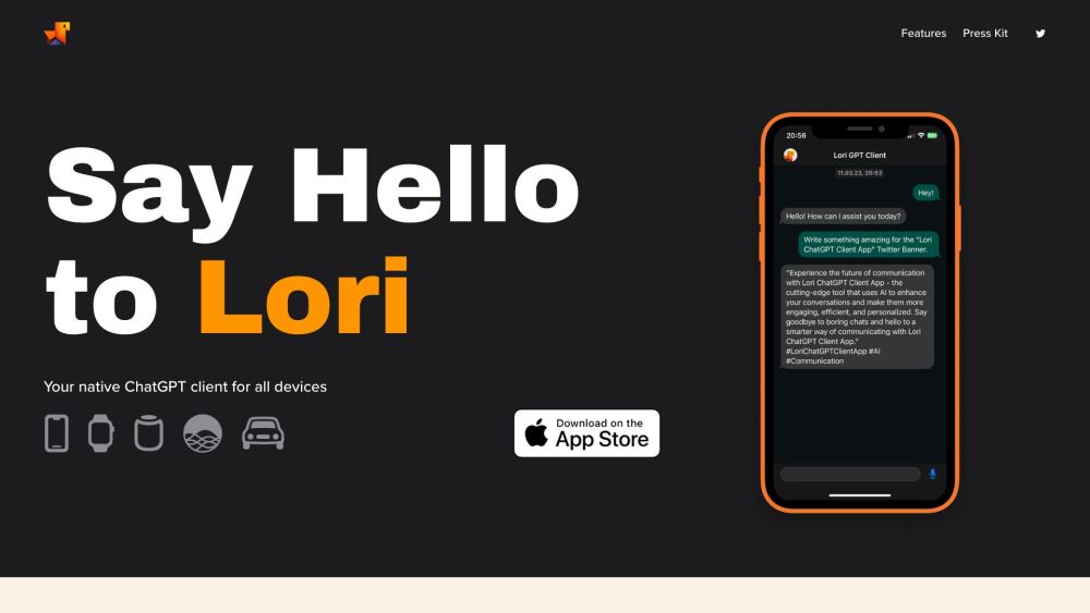 Lori GPT: Your native GPT Client for iOS Website screenshot