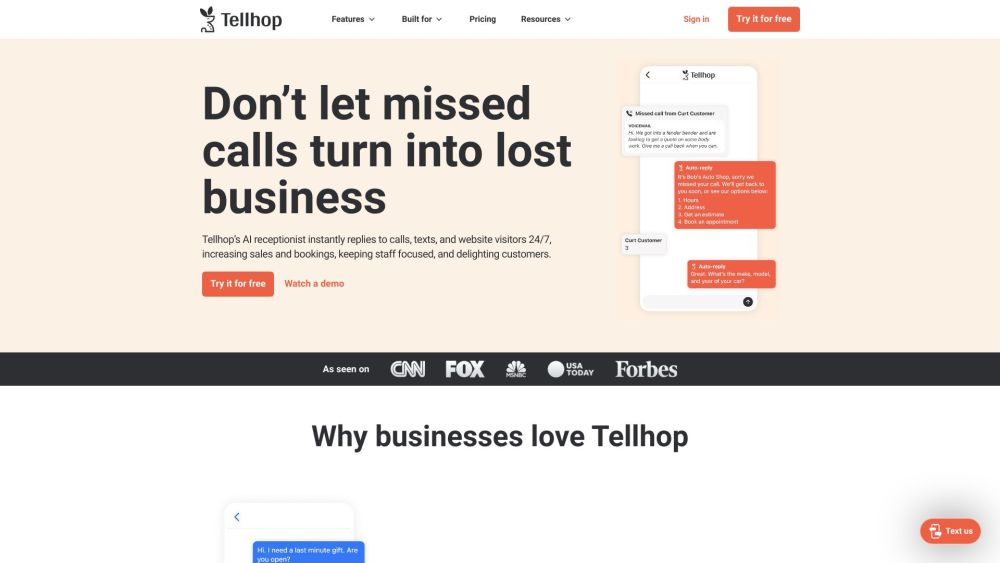 Tellhop Website screenshot