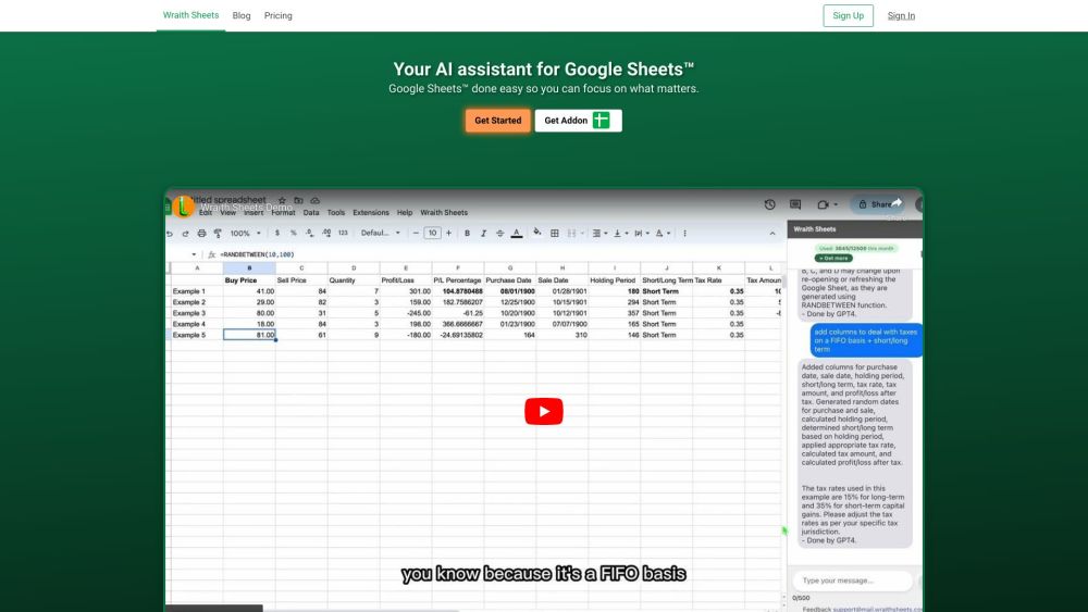 Smart Sheets Chatbot Website screenshot