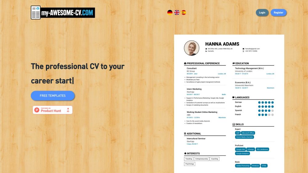 my-AWESOME-CV Website screenshot