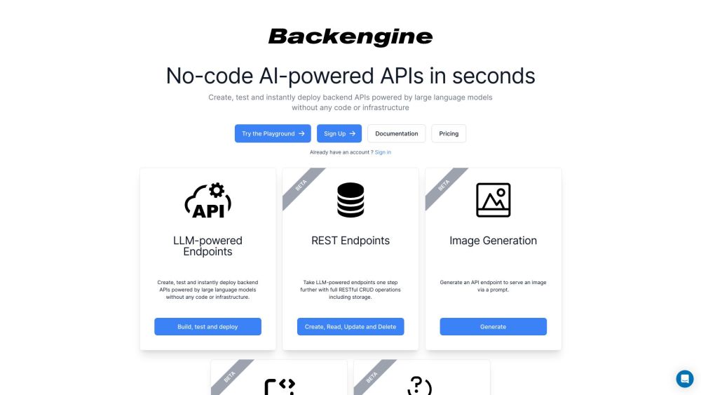 Backengine Website screenshot