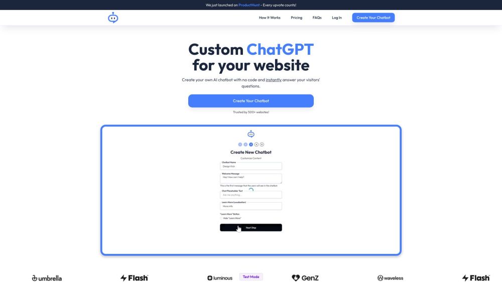 ChatFlow - ChatGPT for your website Website screenshot