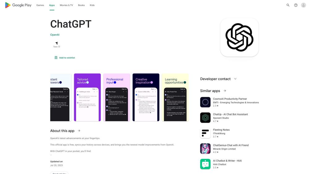 ChatGPT Website screenshot