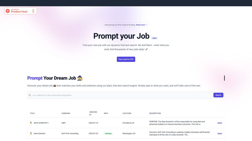PromptYourJob Website screenshot
