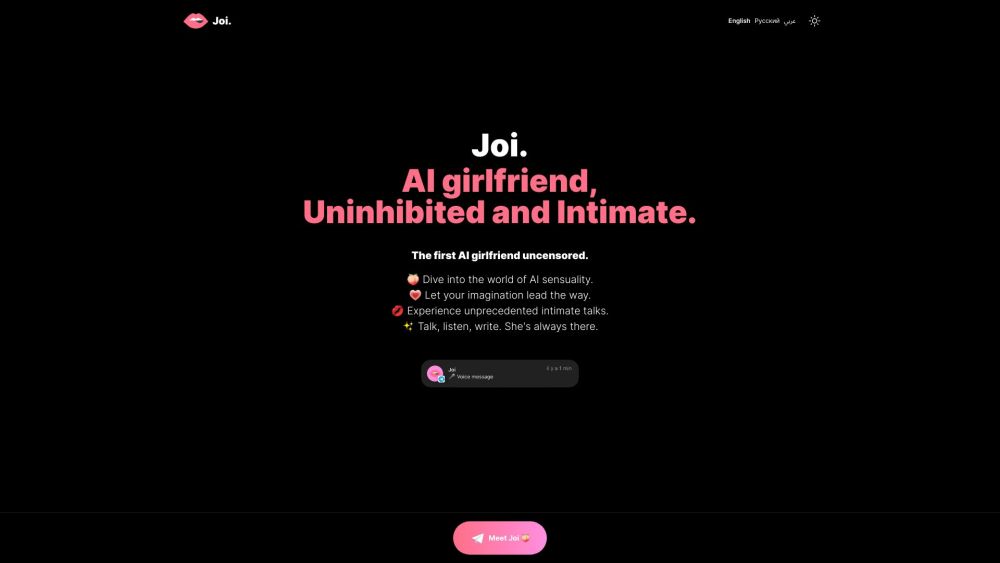 Joi - AI Girlfriend, with benefits Website screenshot