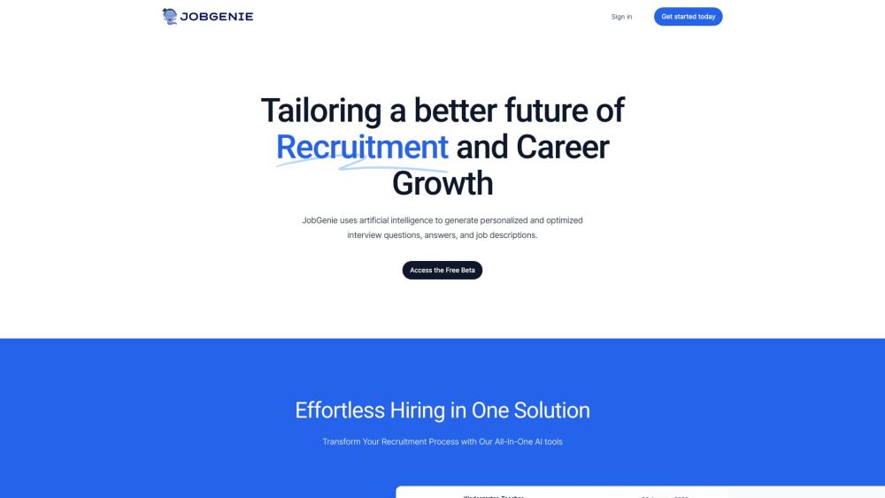 JobGenie Website screenshot