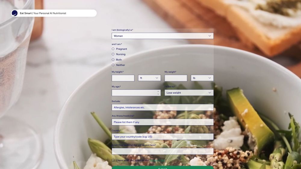 Nutrition AI Website screenshot