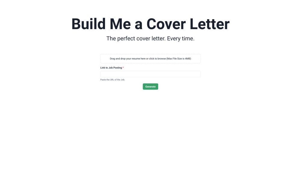 BuildMeACoverLetter Website screenshot