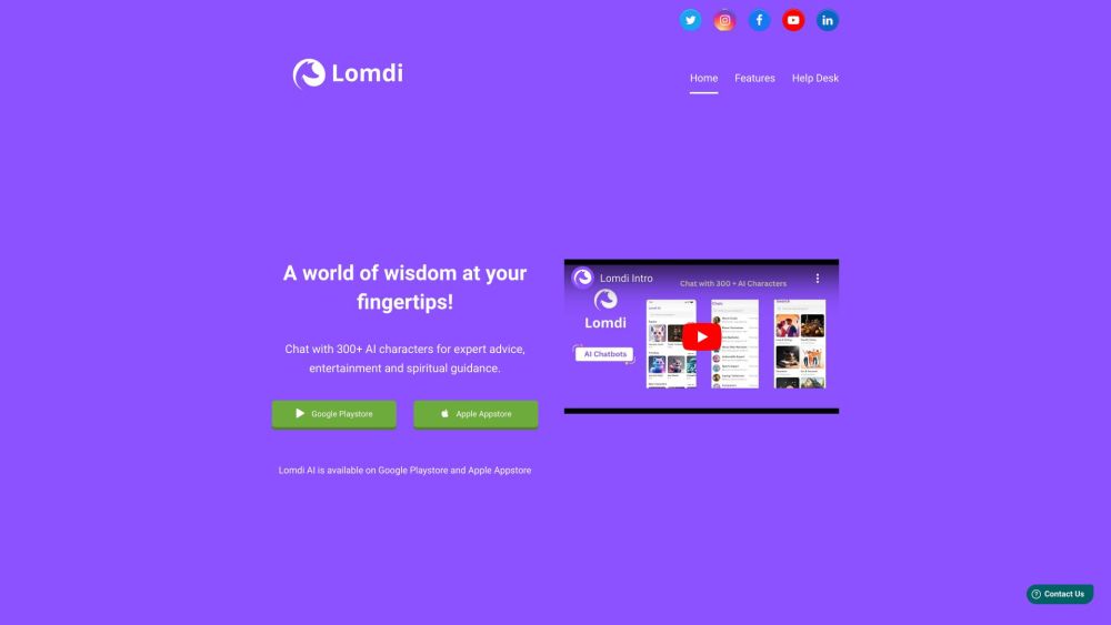 Lomdi AI Chatbots Website screenshot