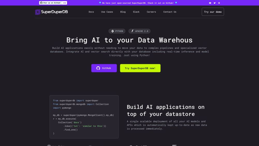 SuperDuperDB Website screenshot