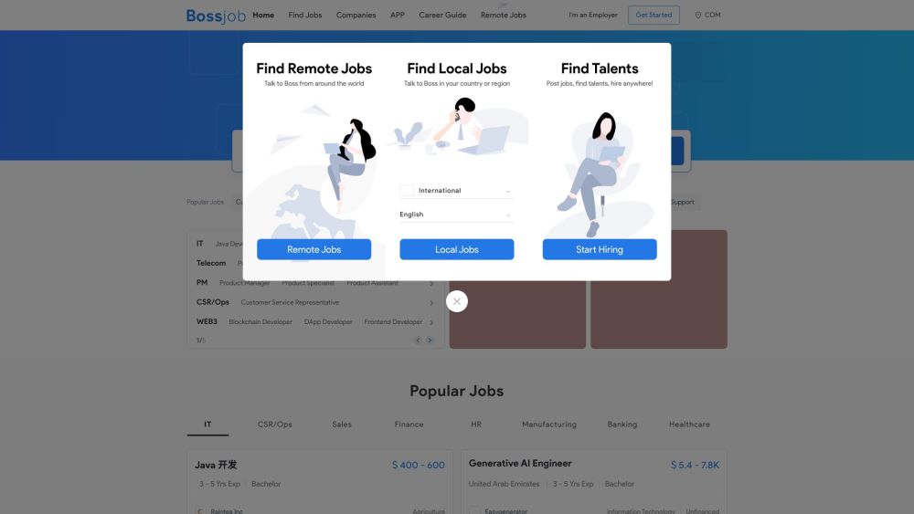 Bossjob Website screenshot