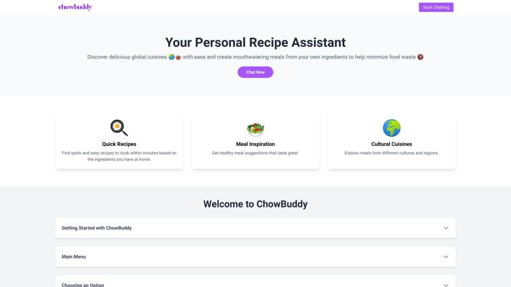 ChowBuddy Website screenshot