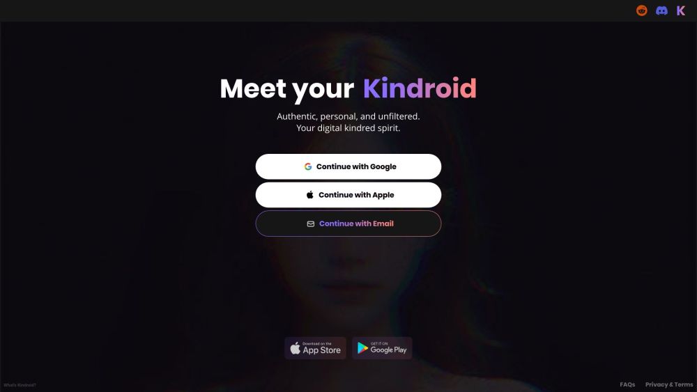 Kindroid Website screenshot