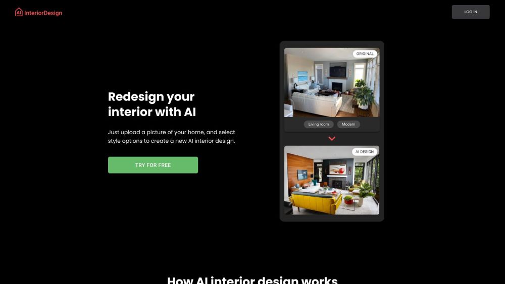 AI Interior Design Website screenshot