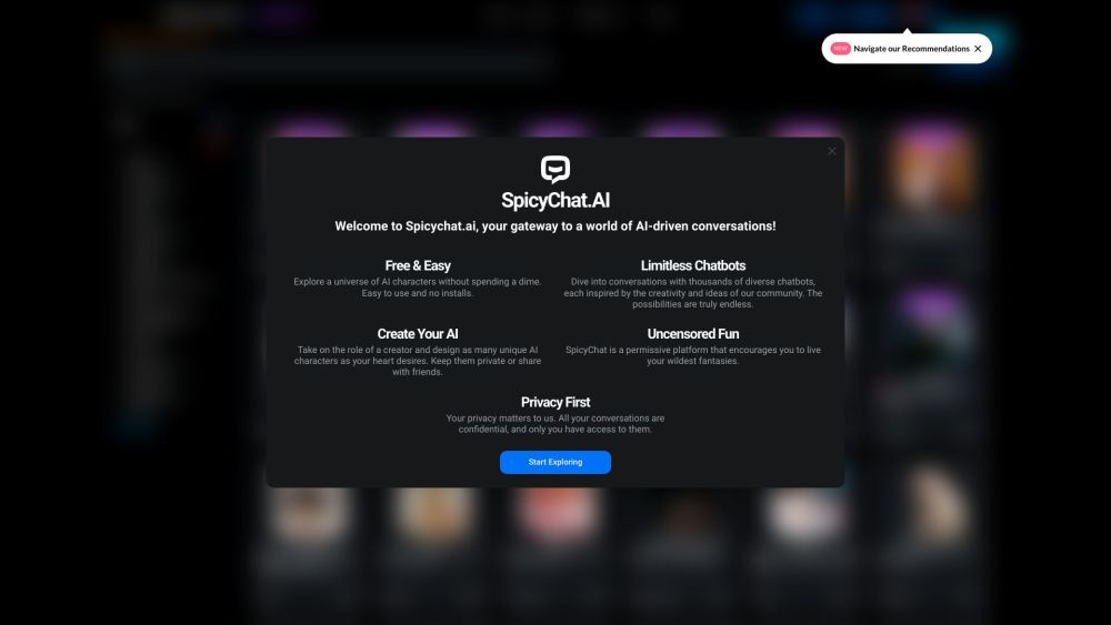 SpicyChat AI Website screenshot