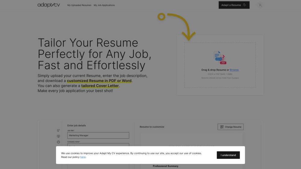 Adapt My CV Website screenshot