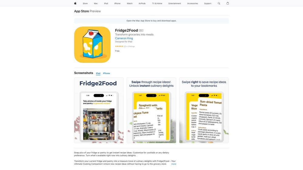 Fridge2Food Website screenshot