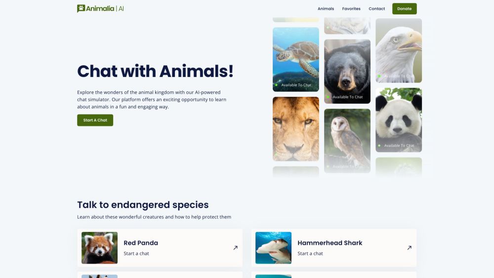 Animalia AI Website screenshot