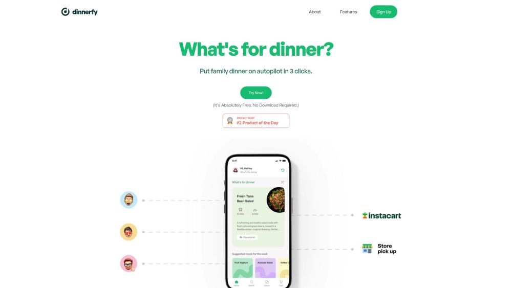 Dinnerfy Website screenshot