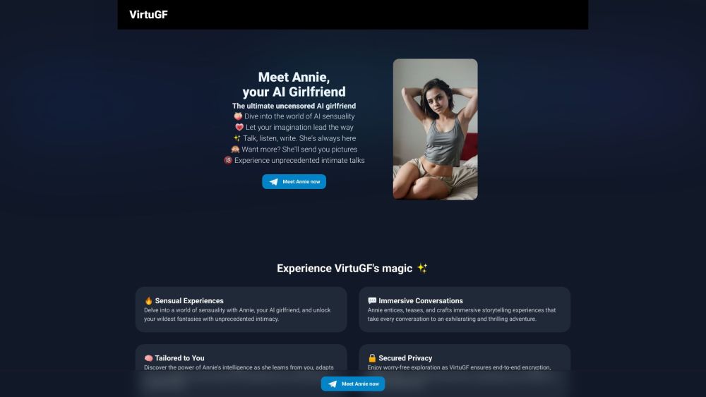 VirtuGF - Your uncensored intimate AI girlfriend Website screenshot