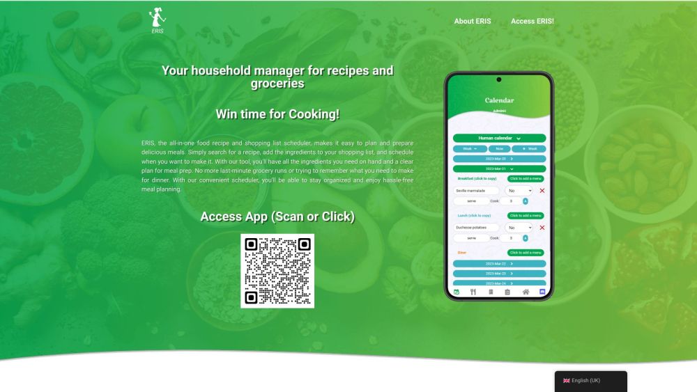 ERIS - Personal Kitchen Assistant Website screenshot