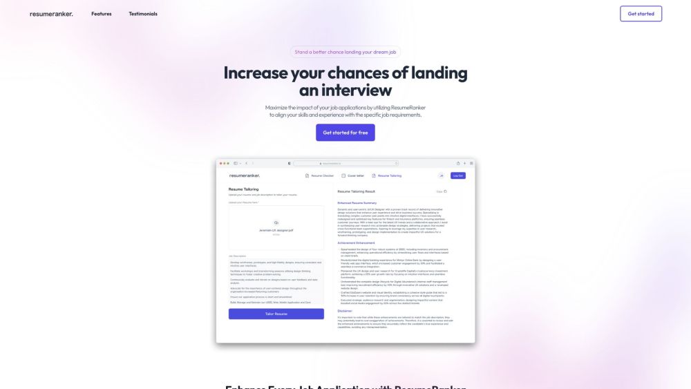 ResumeRanker Website screenshot