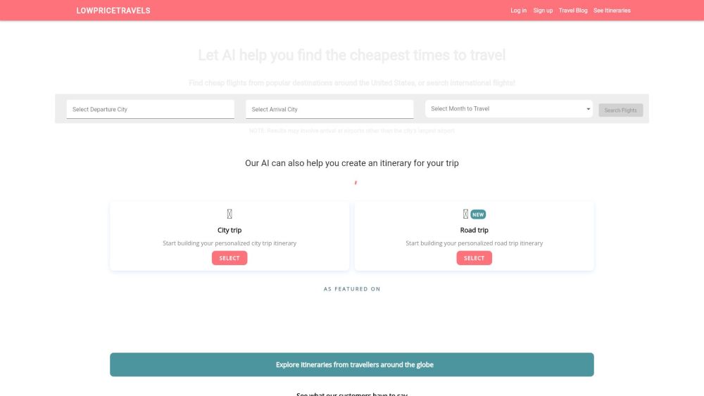 LowPriceTravels Website screenshot