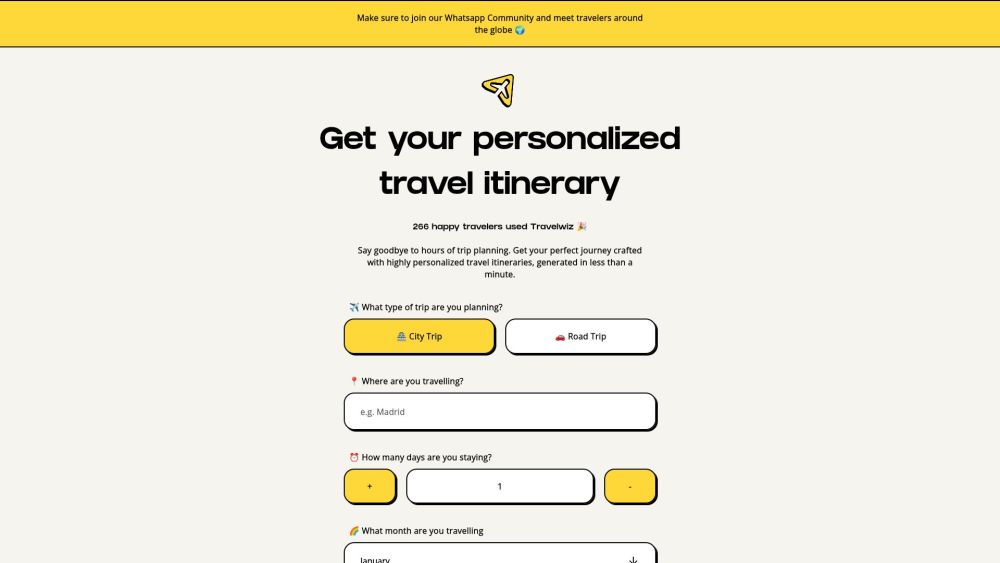 Travelwiz Website screenshot