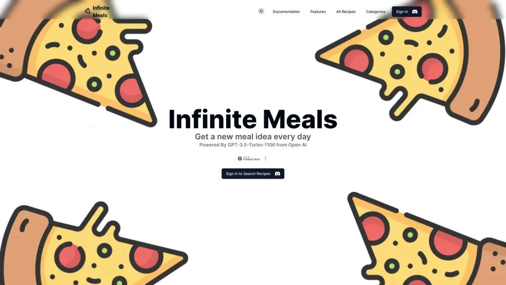 Infinite Meals Website screenshot