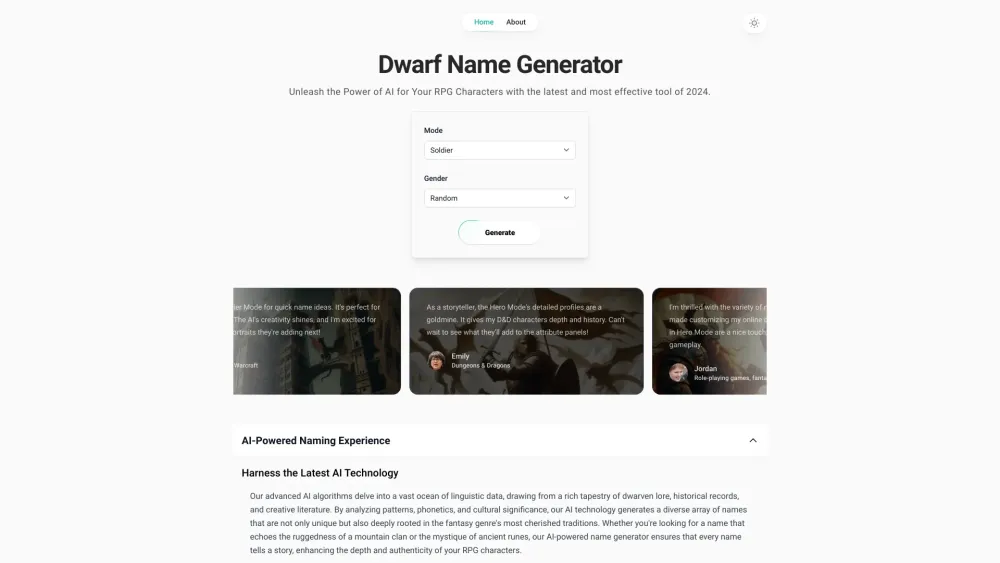 Dwarf Name Generator Website screenshot