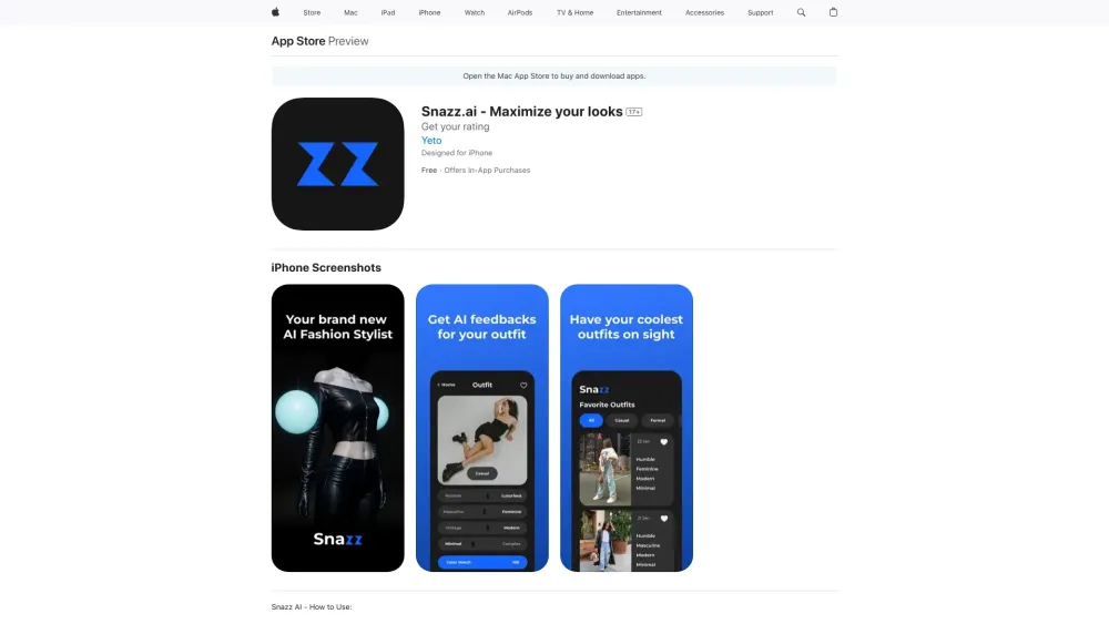 Snazz AI: Your Fashion AI Stylist Website screenshot