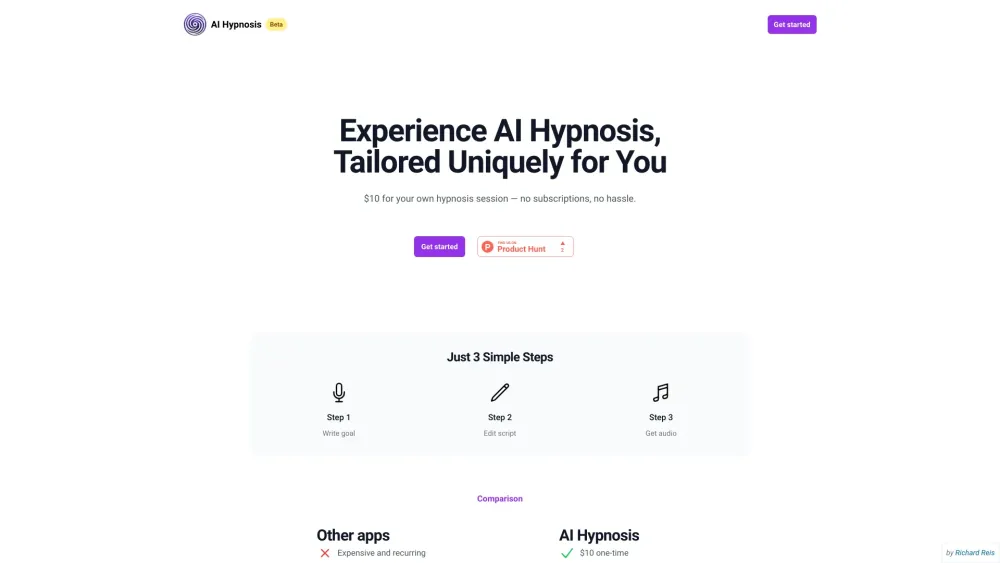 AI Hypnosis Website screenshot