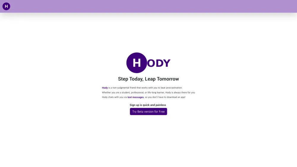 Hody Website screenshot