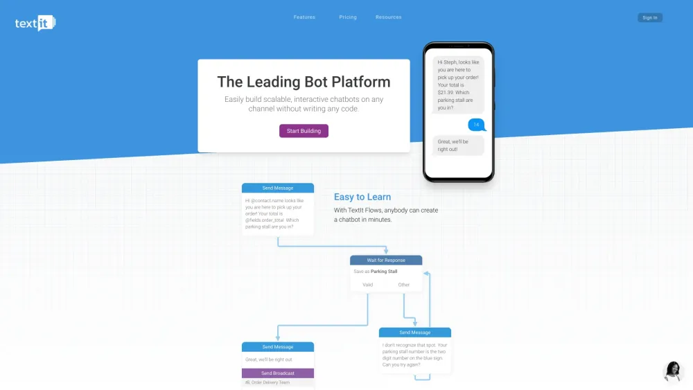 TextIt - The Leading Bot Platform Website screenshot