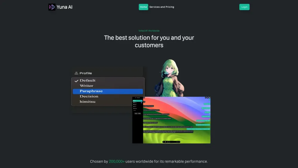 Yuna AI Website screenshot
