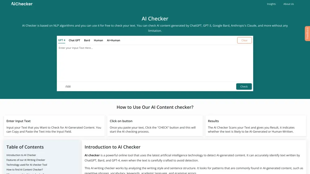 AI Checker Website screenshot