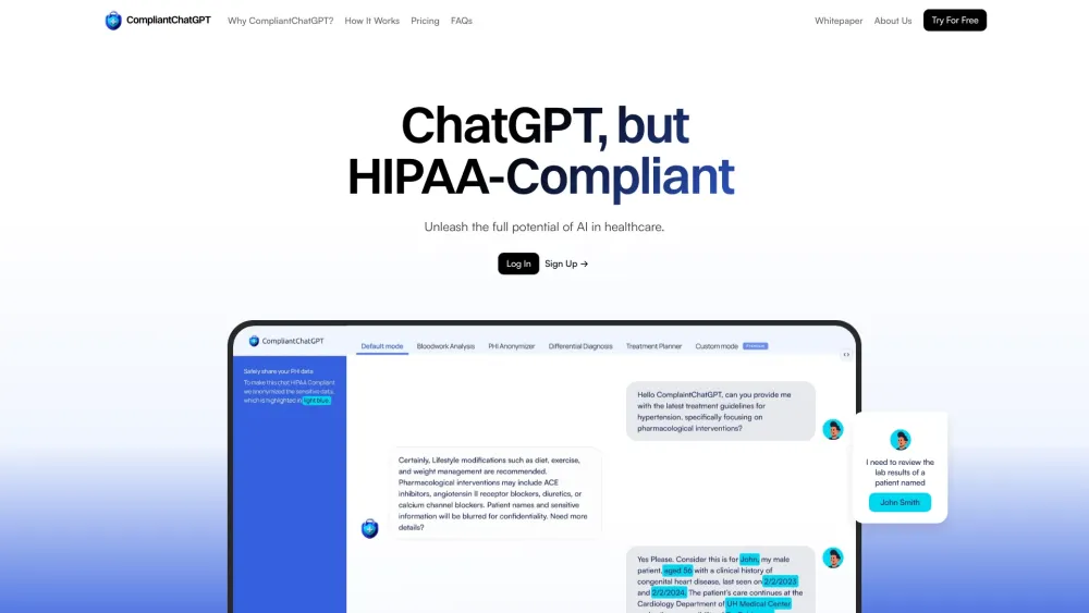 CompliantChatGPT Website screenshot